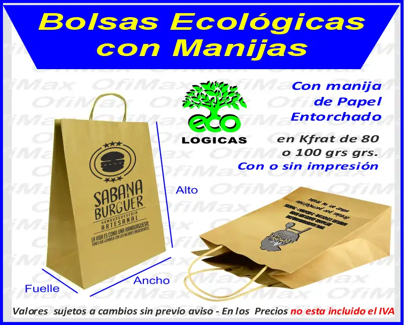 bolsa Ecologicas de papel con manijas, bogota, colombia